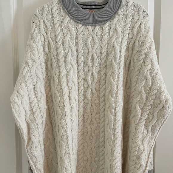 NWT Free People Olympia Cable-Knit Oversized Colorblock Sweater Tunic Ivory Grey - Picture 7 of 8